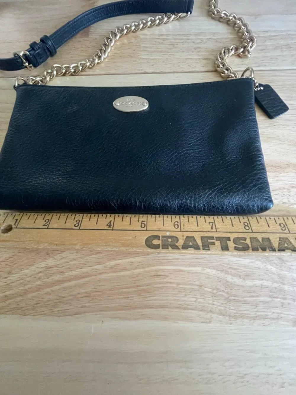 Coach Black Leather Crossbody Bag Gold Chain & Leather Straps